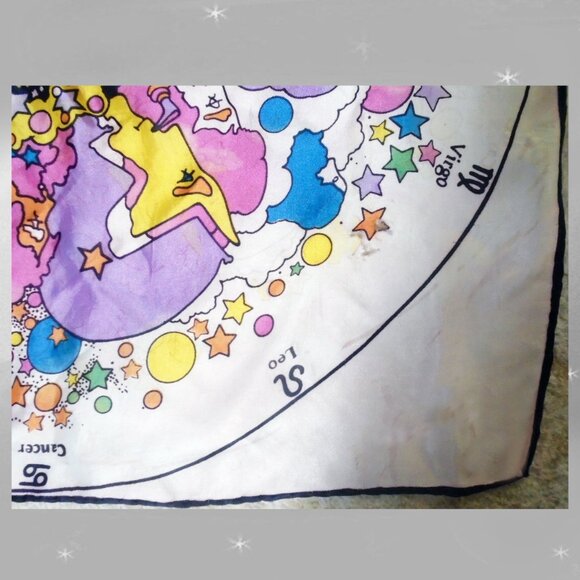 Vintage Peter Max Astrology Scarf - 60s MOD Silk Star Child Horoscopes - Picture 6 of 9